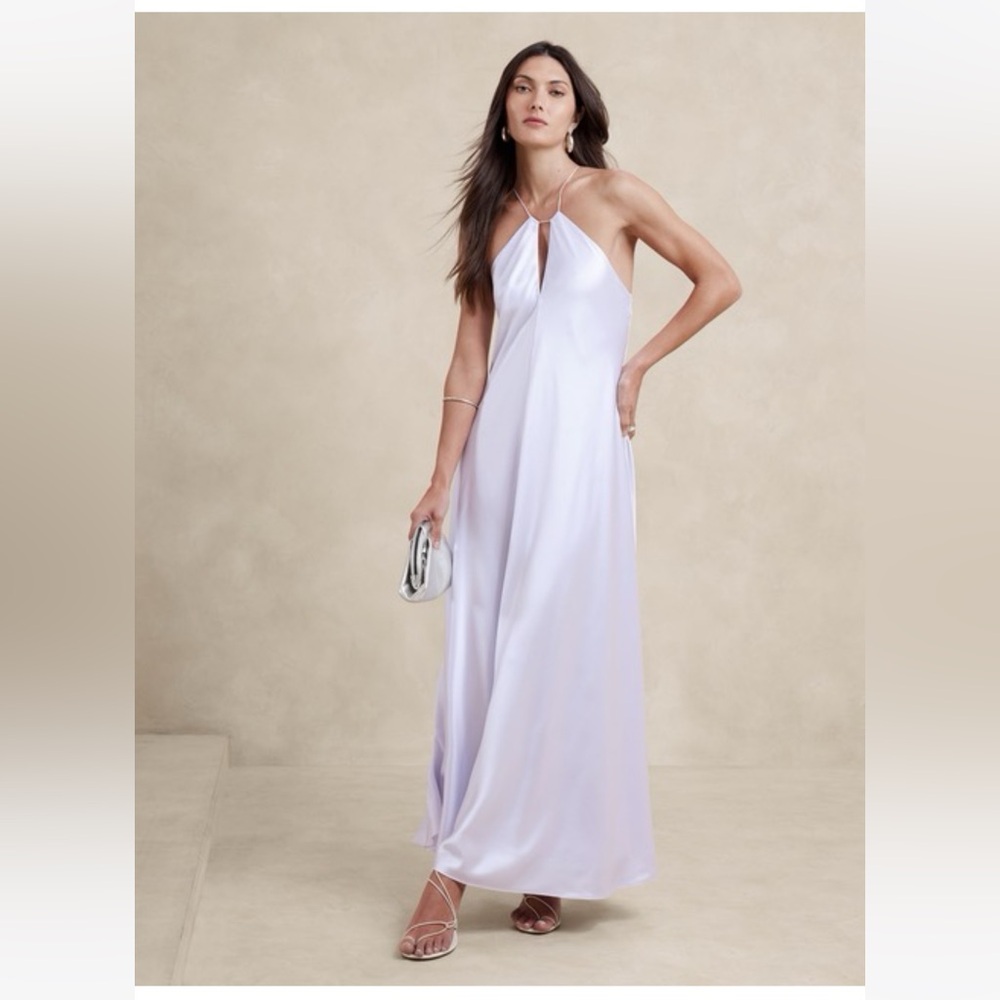 New! BANANA REPUBLIC Luxurious 💯% Silk Maxi Dress, Whisper Violet, Sz L 🎁